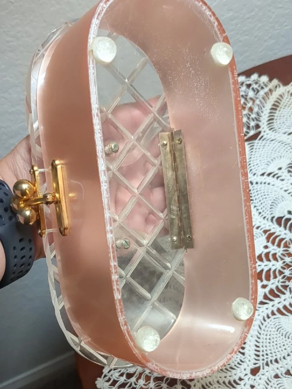 Charles S Kahn Stellar Lucite Clear Handle Pink Acrylic Box Purse